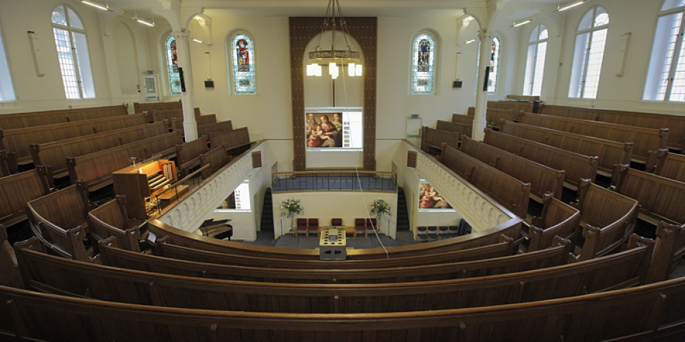 view of church from rear of gallery